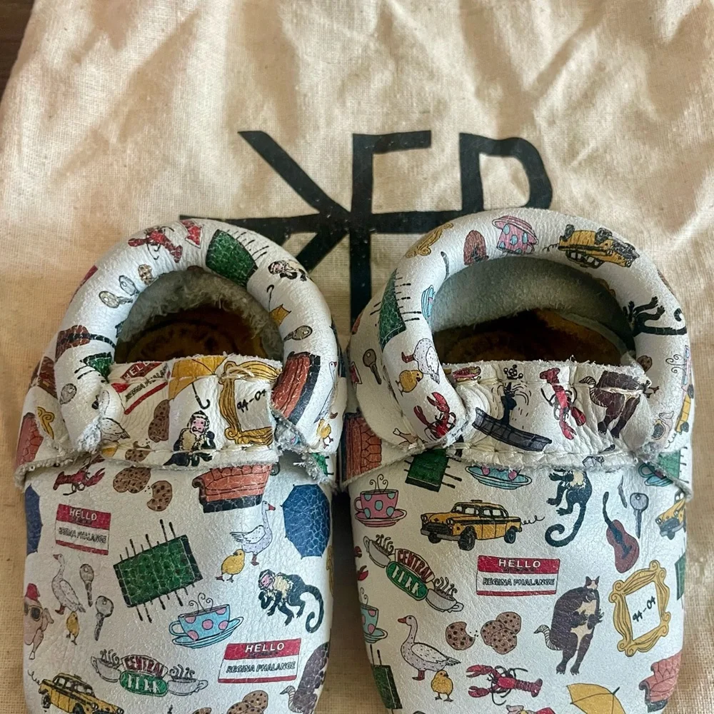 Freshly Picked White Leather Kids Moccasins with Colorful Print